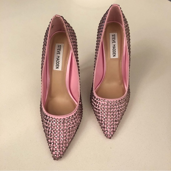 NEW women size 6 STEVE MADDEN ~4.25" high heels, pink rhinestones - Picture 1 of 11
